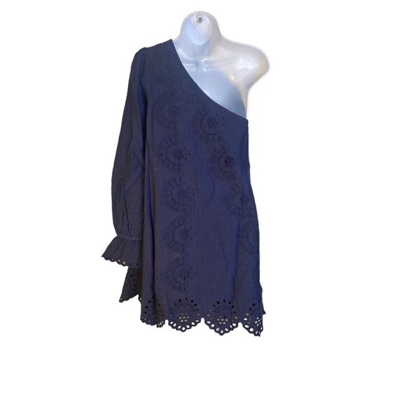Hill‎ House Womens Mila One Shoulder Embroidered Dress in Navy Linen Size Small - Picture 6 of 10